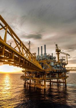 Picture of a oil platform in sunset